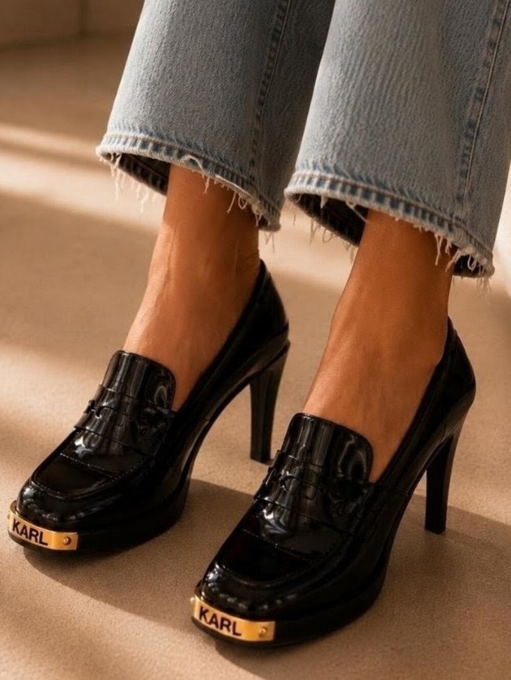Women Karl Lagerfeld Black Heeled Loafer Pumps Size 8
